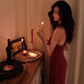 Retro wine red halter neck dress 2025 new sexy hip-wrapped slit dress R1444