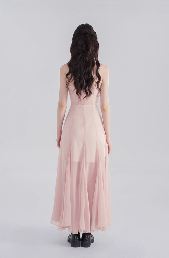 Gentle suspender chiffon dress women's summer new high waist medium length fishtail skirt R4460