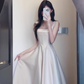 French style high-grade satin suspender dress with a unique and beautiful waist birthday dress R0469