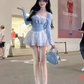 Large size French pure desire style sweet spicy cardigan sling puffy cake skirt suit R1845