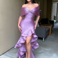 Purple one-shoulder slim waist design long dress, prom dress R5288