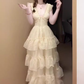 Gentle and sweet style V-neck suspender dress temperament waist beautiful skirt R0710