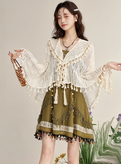 Ethnic style improved Han elements tassel suspender dress spring temperament wear R1887