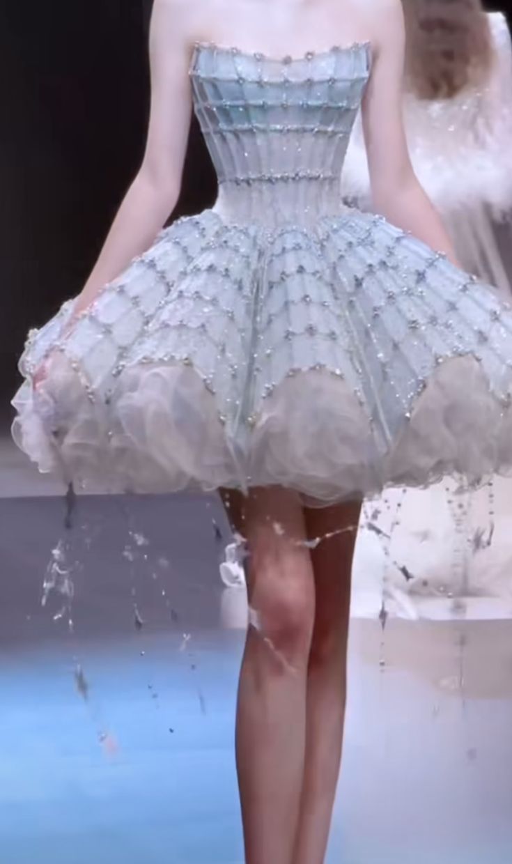 Gradient blue suspenders with diamonds, slim-fitting puffy princess skirt homecoming dress R2562