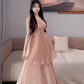 Gentle style pink halter neck suspender dress with beautiful atmosphere R0821