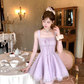 Purple square neck waist A-line suspender dress summer French retro temperament high-end skirt R4625
