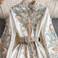 New style palace style retro print long sleeve waist long skirt single breasted stand collar dress R0322