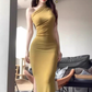 French style sleeveless knitted dress 2025 sister style hip-wrapped slit long skirt R1045