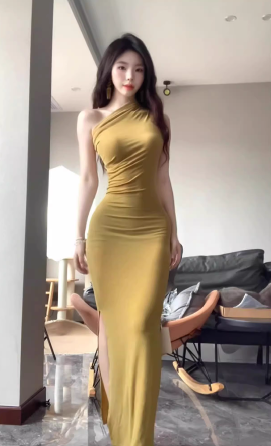 French style sleeveless knitted dress 2025 sister style hip-wrapped slit long skirt R1045