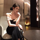 One shoulder dress for women black and white slim waist and fit temperament hip party dress R1535