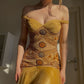 Yellow dress retro color waist slimming suspender skirt tulle skirt homecoming dress R2850