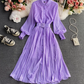 Polka dot chiffon shirt collar dress new style gentle style waist large swing pleated long skirt R0316