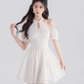 French dress new summer style beautiful temperament waist slimming white short skirt R4503