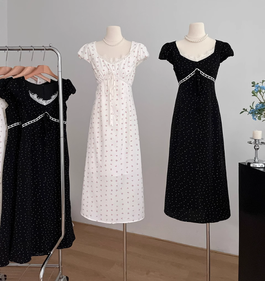 Neckline lace polka dot long skirt French style waist slimming skirt R2048