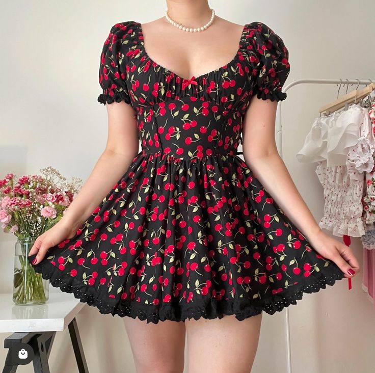 Floral puff sleeves square neck slim waist short skirt homecoming dress R2668