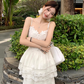 Fairy temperament unique beautiful white sling dress skirt two-piece suit R1730