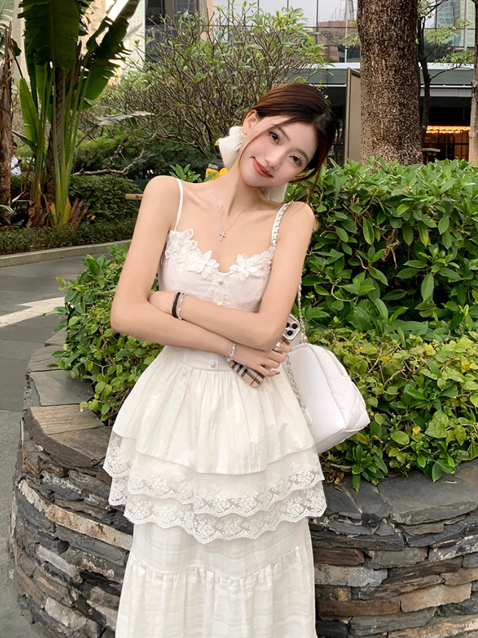 Fairy temperament unique beautiful white sling dress skirt two-piece suit R1730