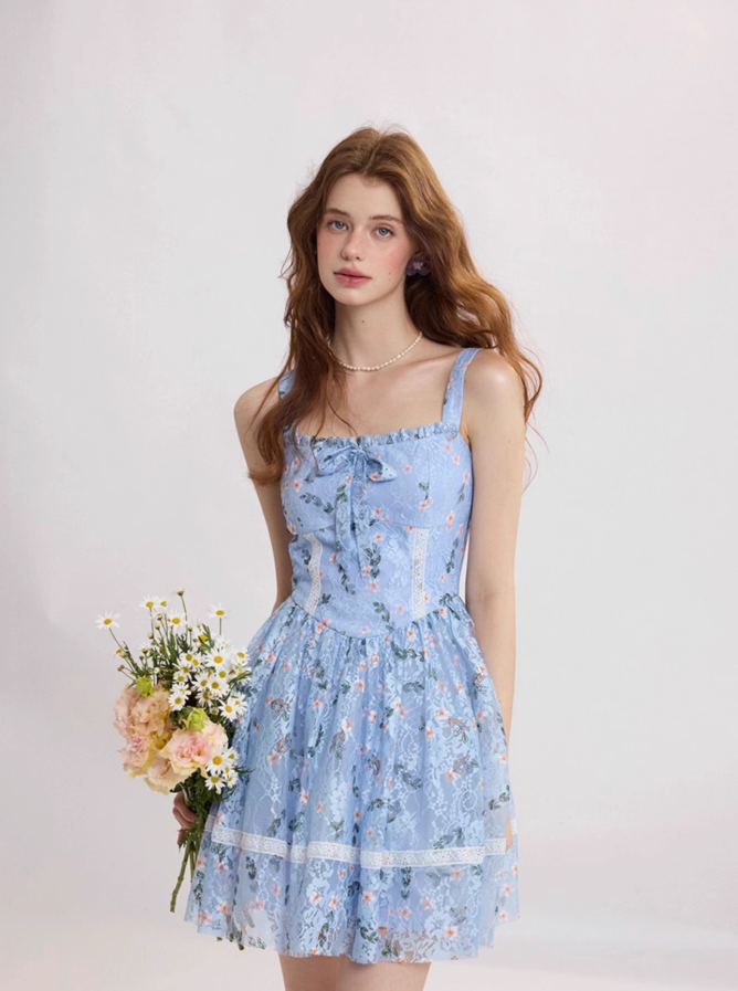 Coastal Fragrance French Floral Short Dress R2754