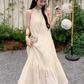 White lace off-shoulder beach maxi dress holiday suspender dress French retro dress R1697