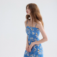 French floral suspender skirt blue dress short skirt summer skirt R2697