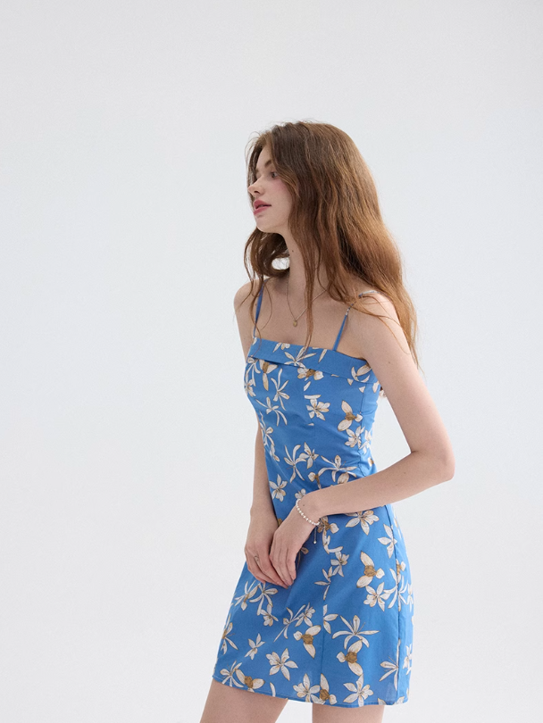 French floral suspender skirt blue dress short skirt summer skirt R2697