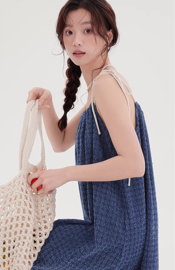 Denim suspender dress with cardigan two-piece suit new style beautiful western-style suit R2358