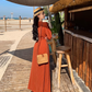 Travel wear retro ethnic style one-piece dress long sleeve seaside holiday wrap dress R1626