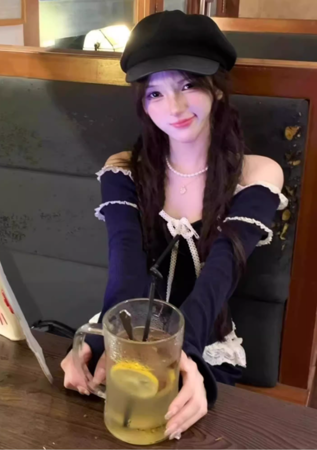 Pure desire design one shoulder short top 2025 lace patchwork skirt suit R1372