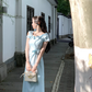 Light blue irregular dress summer new style generous and decent temperament slim long skirt R4220