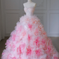 Pink Strapless Sequined Waist Slim Fit 3D Flower Skirt Long Dress Bridal Gown R5827