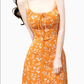 2025 Summer New Yellow Floral Sexy V-neck Mid-length Holiday Suspender Dress R0964