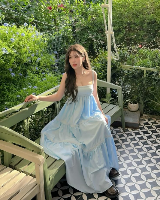 Minimalist Silky Women's Prom Gown Pale Blue Corset Maxi Evening Dress Birthday Dress — Fall Outfit 2026 New RS3209