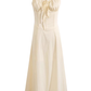 2025 Summer New Yellow Slit Sexy Waist Drawstring Holiday Suspender Dress R0938