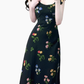 2025 summer new black floral waist slimming small flying sleeves holiday dress R0953