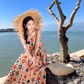 National style retro floral suspender dress temperament loose A-line long skirt R0615