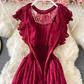 Lace round neck dress long sleeves fashionable slim fit elegant ruffled long skirt dress skirt R0396