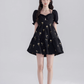 Black hollow high-end short skirt sweet jacquard baby doll skirt summer back bow dress for women R4114