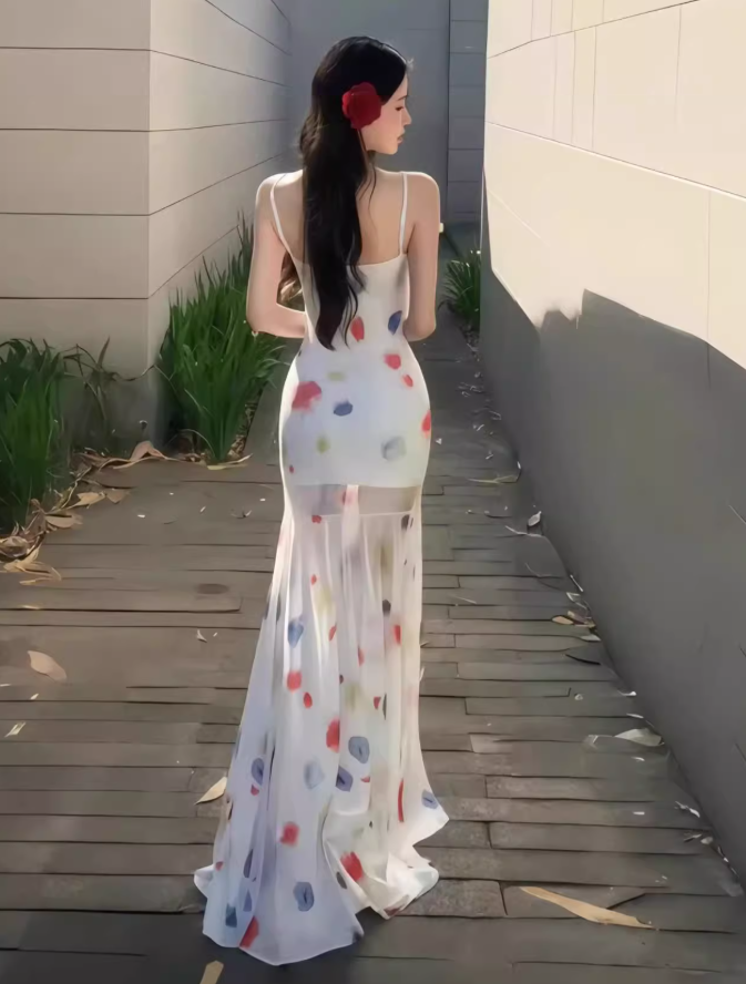 Dopamine waist skirt outfit waist long skirt fishtail skirt beautiful color suspender dress R1616