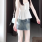 Gentle temperament white cardigan camisole vest denim shorts three-piece set R0888