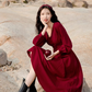 Red dress Hepburn style French retro v-neck petite long-sleeved red dress R1752