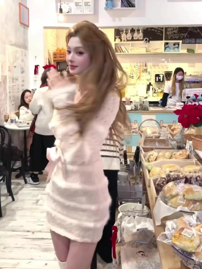 Pure desire style V-neck plush patchwork skirt 2025 hollow bow waist hip skirt R1377