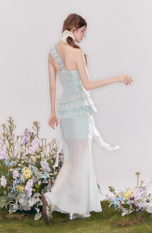 French holiday romantic ruffled cake skirt fishtail skirt suit R4545