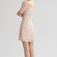 French style pink sweet dress puff sleeve square neck short skirt waist short skirt female summer R3555