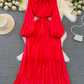 High-class lady temperament long-sleeved bow tie waist slimming A-line shiny sequin dress R0388