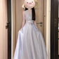 Holiday style blue v-neck halter dress unique and beautiful waist temperament long dress 2025 new R0454