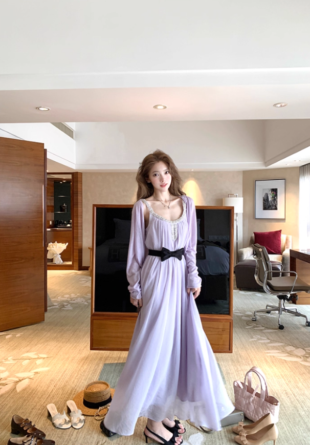 Long atmospheric diamond pure desire suspender dress summer French style loose skirt R4908