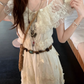 French fairy temperament holiday v-neck suspender dress lace blouse two-piece outfit R1735