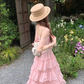 Pink long waist A-line suspender dress for women summer French temperament skirt R4862
