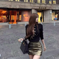 Sexy hot girl hollow chain button knitted top 2025 temperament lady hip skirt suit R1121