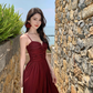 Retro temperament suspender dress beautiful waist slit long skirt R0572